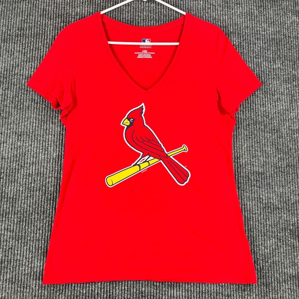 St. Louis Cardinals Shirt Womens Large Red Short Sleeve V Neck MLB Baseball